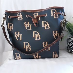 Dooney & Bourke Monogram Drawstring Bucket Bag NWT Charcoal